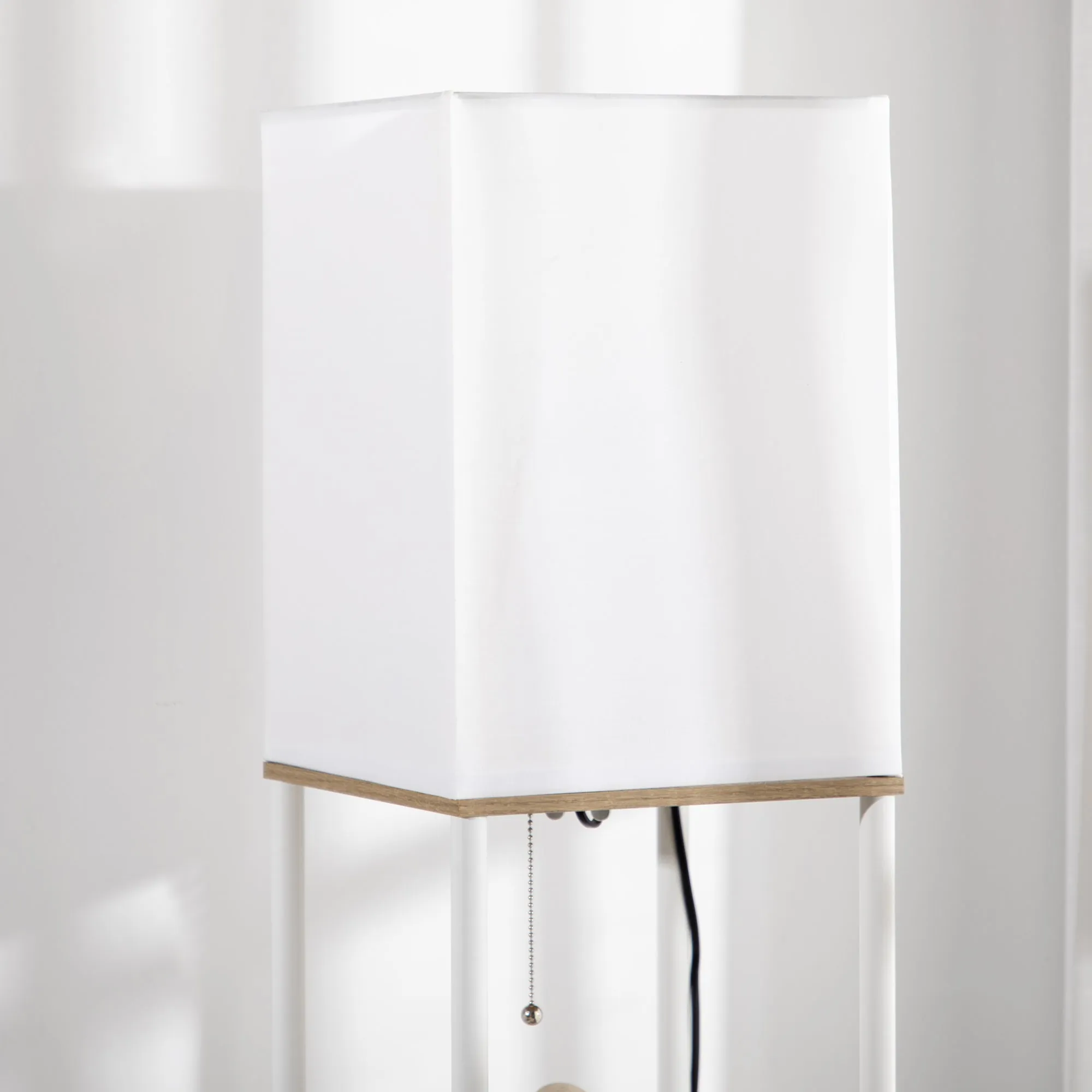 Modern Floor Lamp with Shelves, 3 Layer Shelf Tall Standing Lamp with Fabric Lampshade, Pull Chain Switch (Bulb not included)