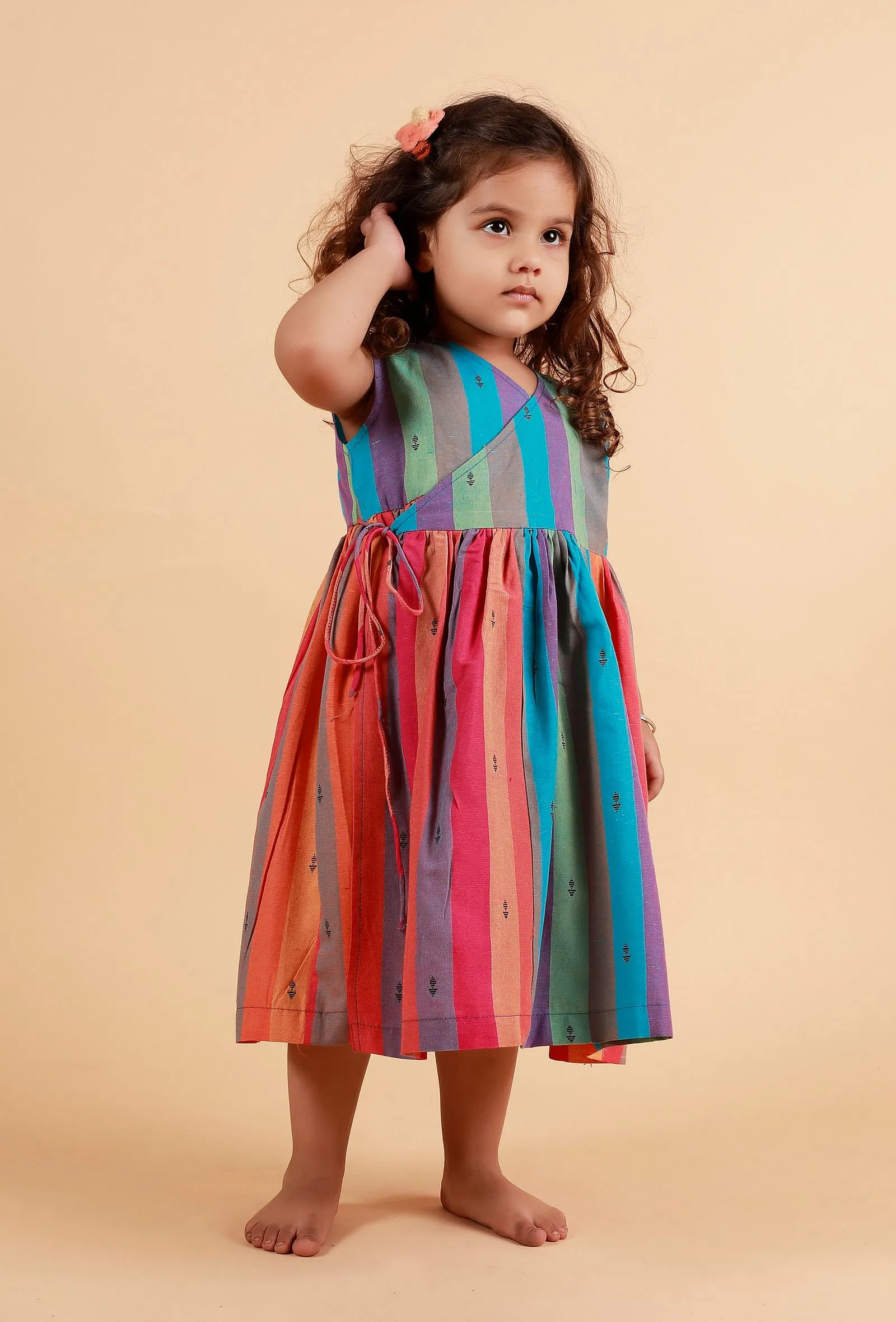 Multicolor Stripe Flared Wrap Around Woven Dress