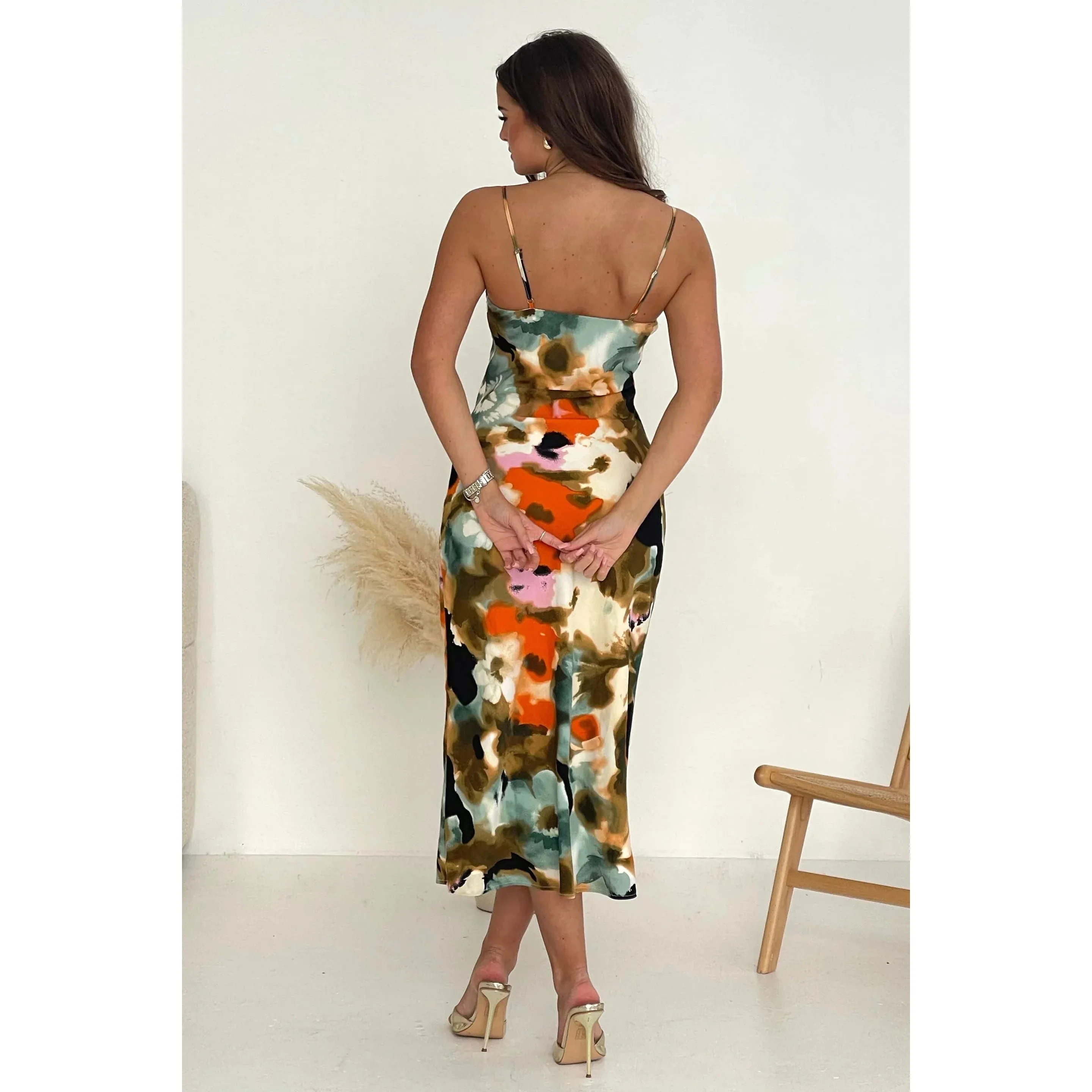 Multicolour Floral Midi Slip Strap Dress