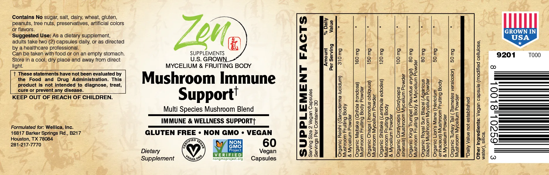 Mushroom Immune Support Supplement 60 Vcaps