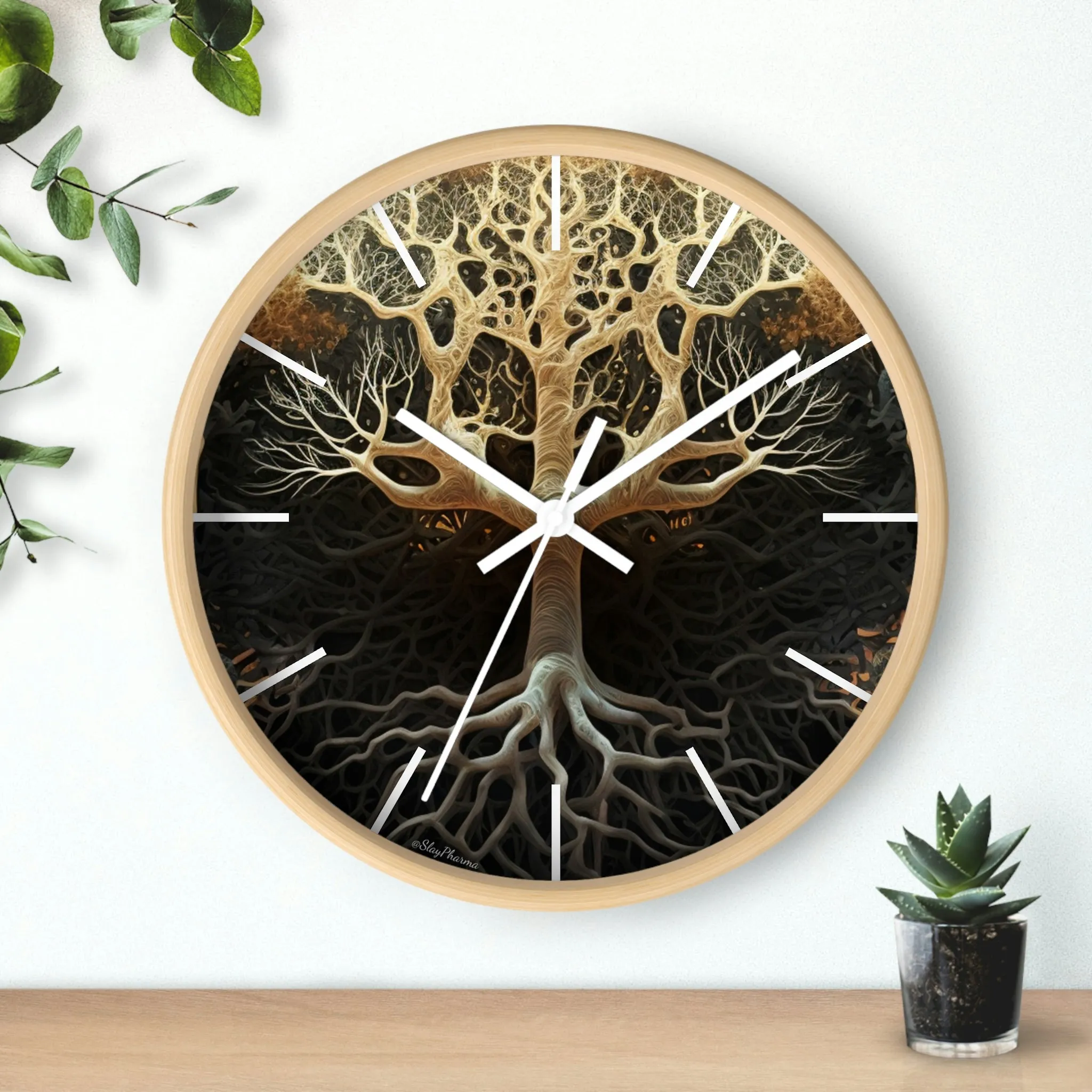 Mycelium Tree Roots Wall Clock w/ lines