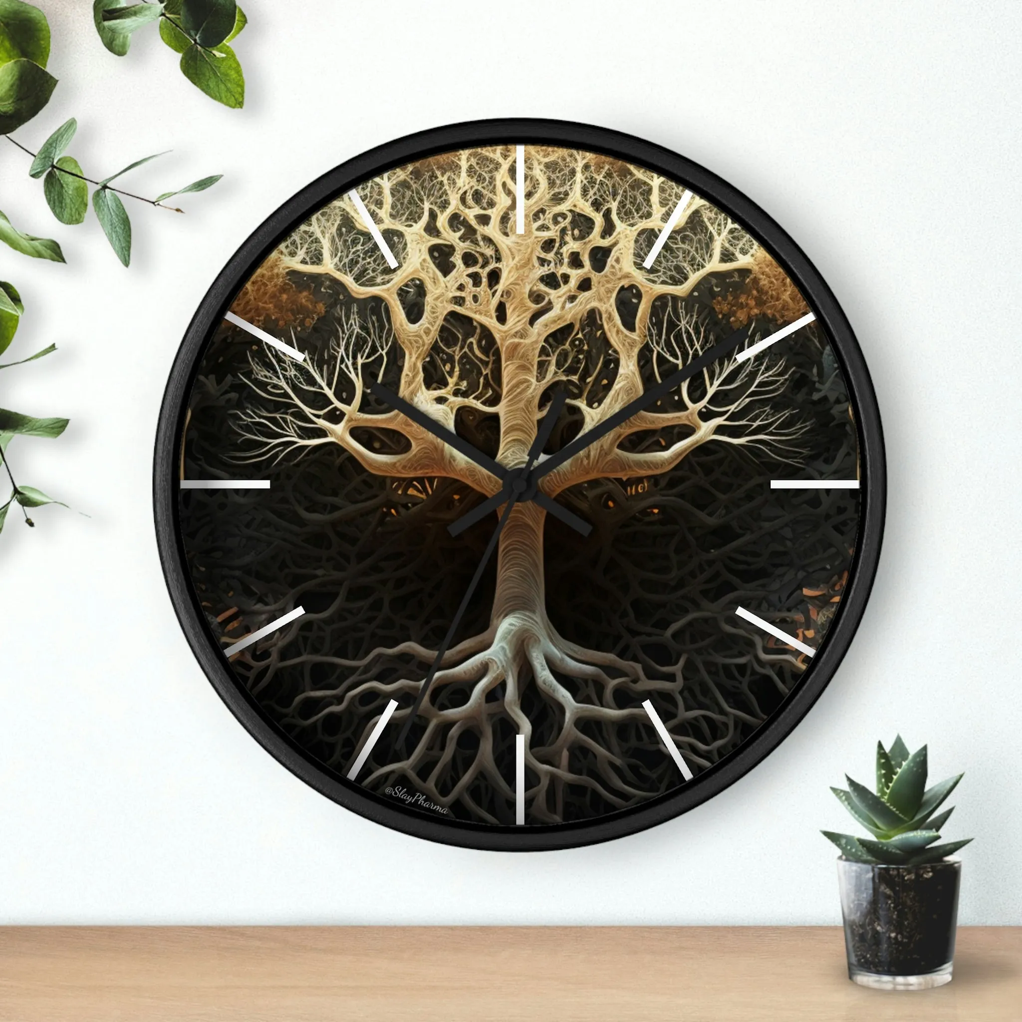 Mycelium Tree Roots Wall Clock w/ lines