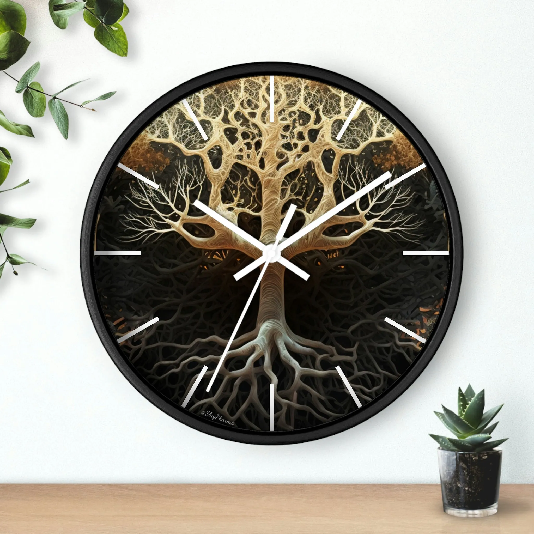 Mycelium Tree Roots Wall Clock w/ lines