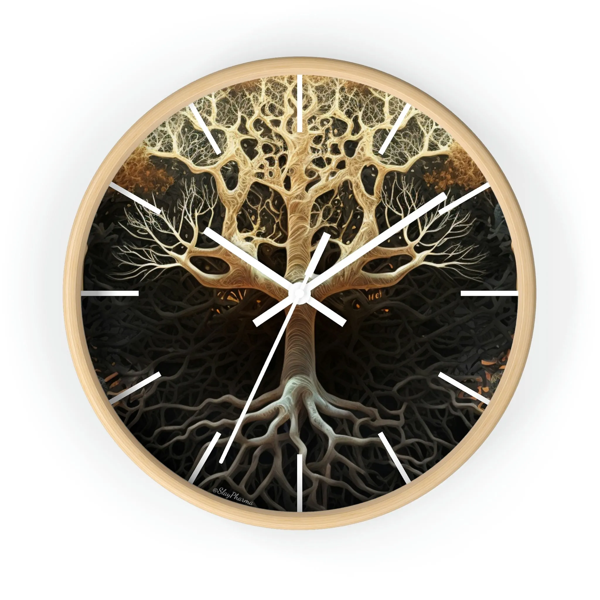 Mycelium Tree Roots Wall Clock w/ lines