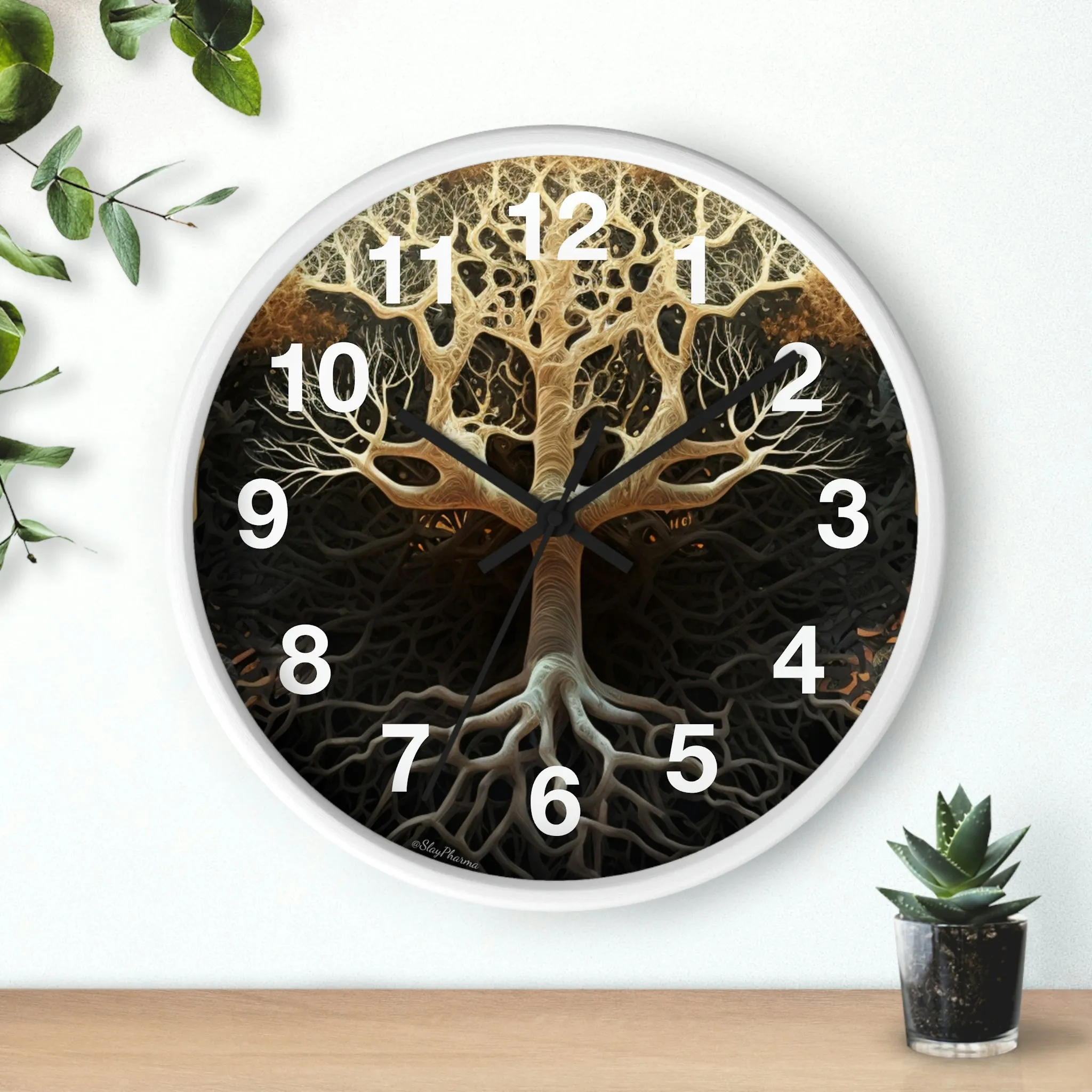 Mycelium Tree Roots Wall Clock w/ numbers