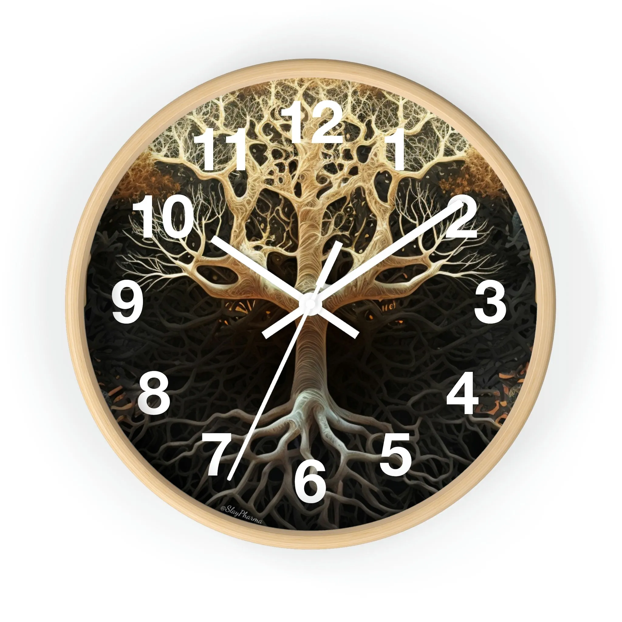 Mycelium Tree Roots Wall Clock w/ numbers