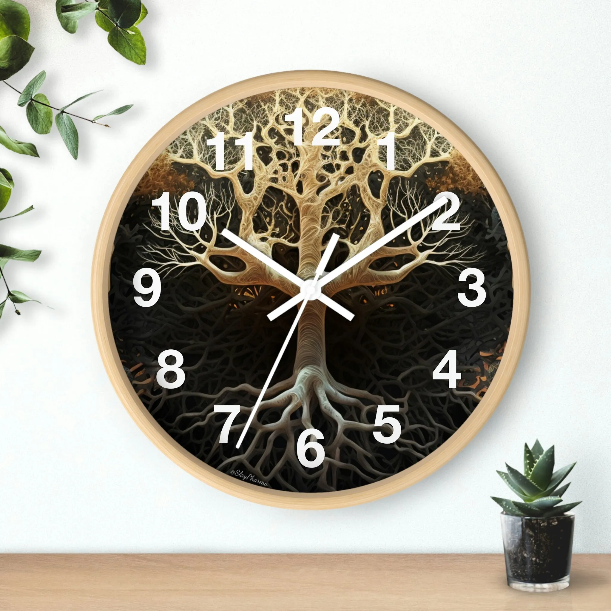 Mycelium Tree Roots Wall Clock w/ numbers