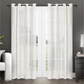 New - Exclusive Home Penny Sheer Embellished Stripe Grommet Top Curtain Panel Pair, 54x84, Off White