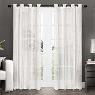 New - Exclusive Home Penny Sheer Embellished Stripe Grommet Top Curtain Panel Pair, 54x84, Off White