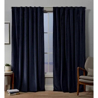 New - Set of 2 (96"x54") Velvet Back Tab Light Filtering Window Curtain Panels Navy - Exclusive Home