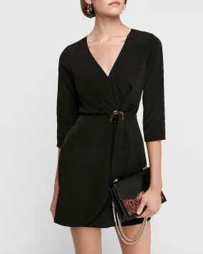 O-Ring Wrap Front Shift Dress in Pitch Black