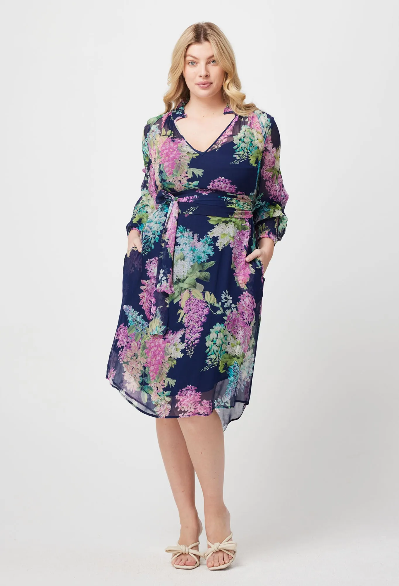 Once Was - Lane Shirred Collar & Cuff Long Sleeve Viscose Dress