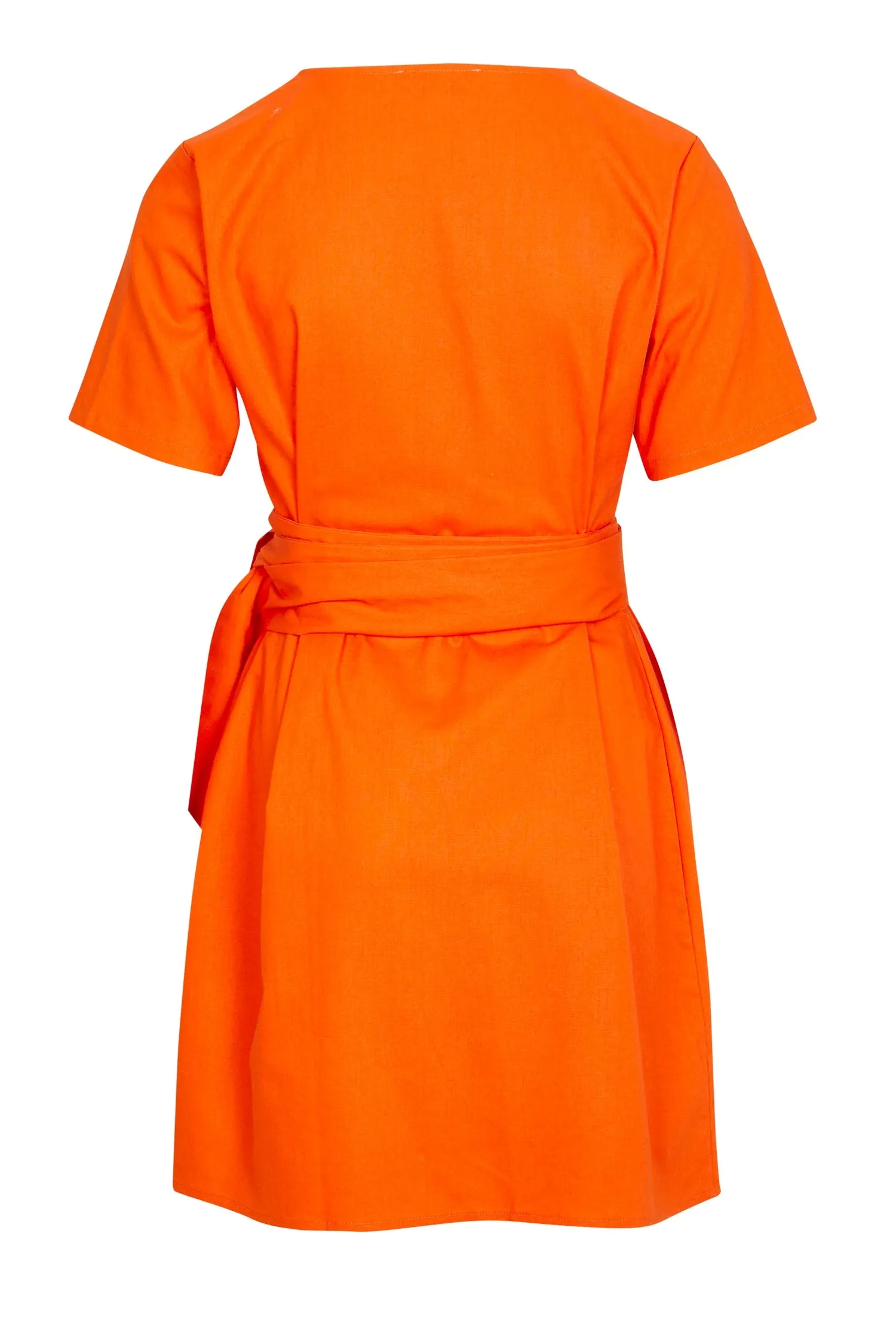 Orange Cotton Linen Mini Wrap Dress