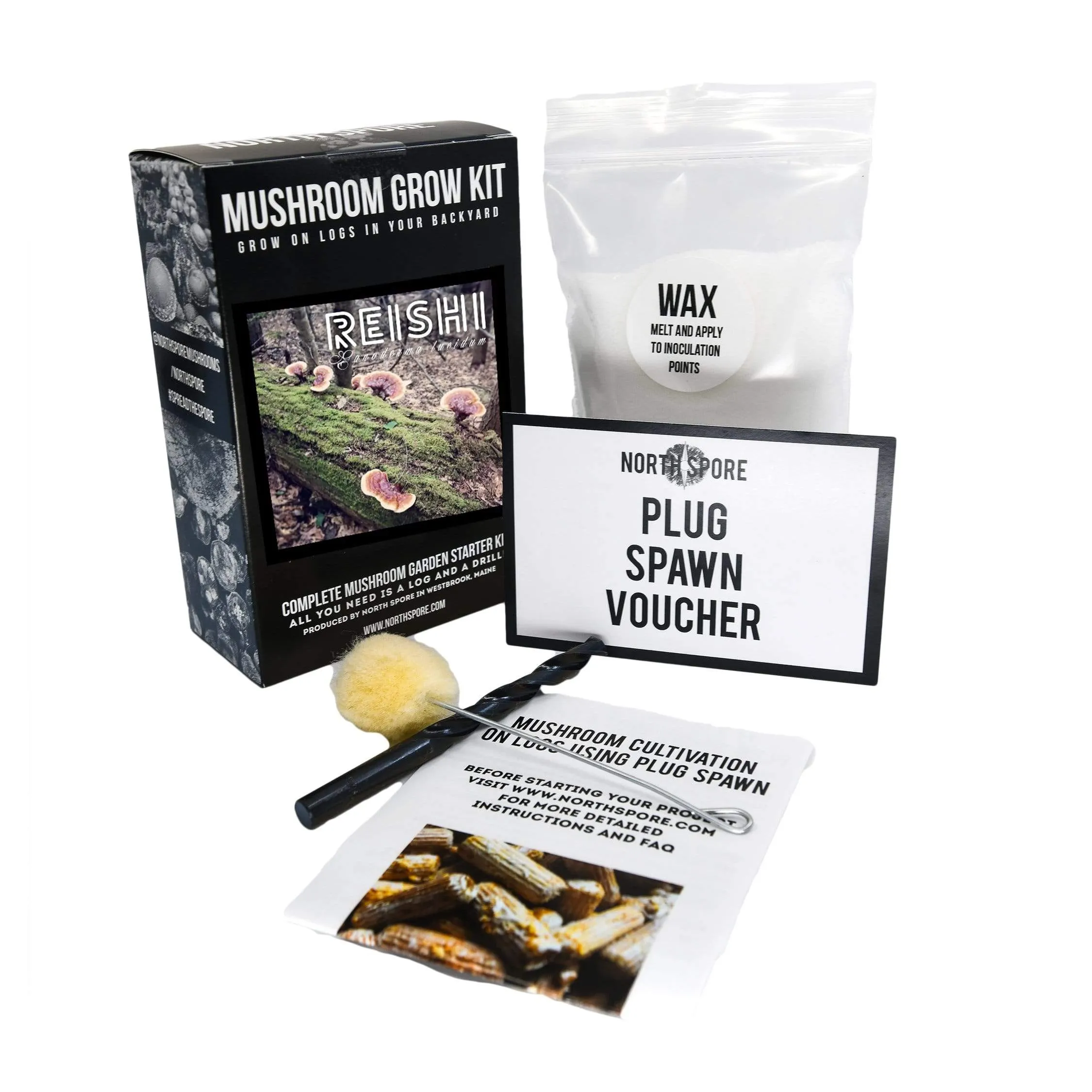 Organic Hemlock Reishi Mushroom Outdoor Log Growing Kit