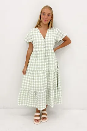 Owen Midi Dress Sage Gingham