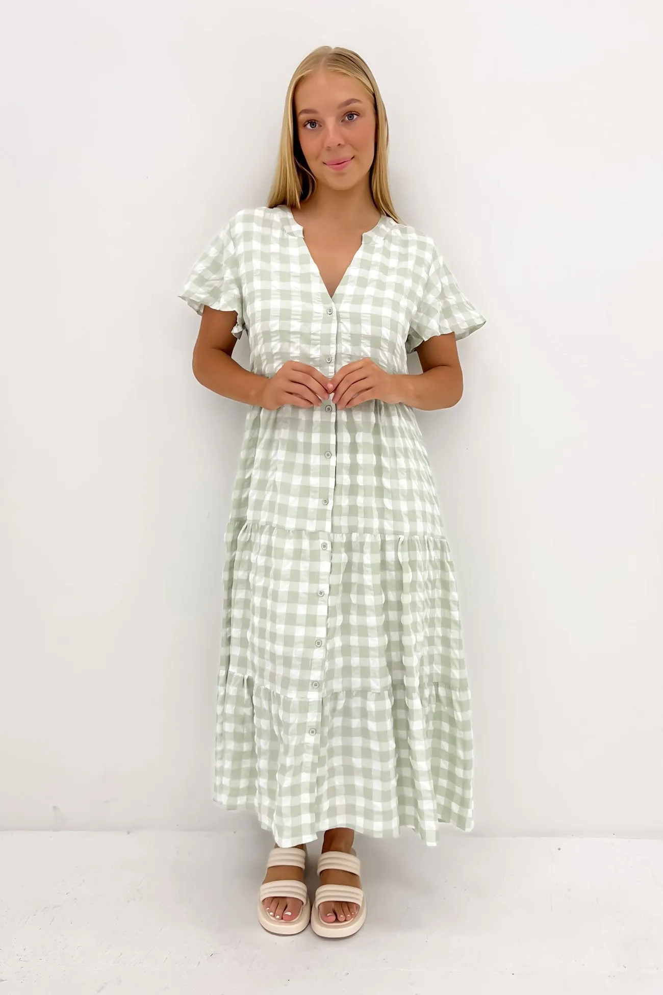 Owen Midi Dress Sage Gingham