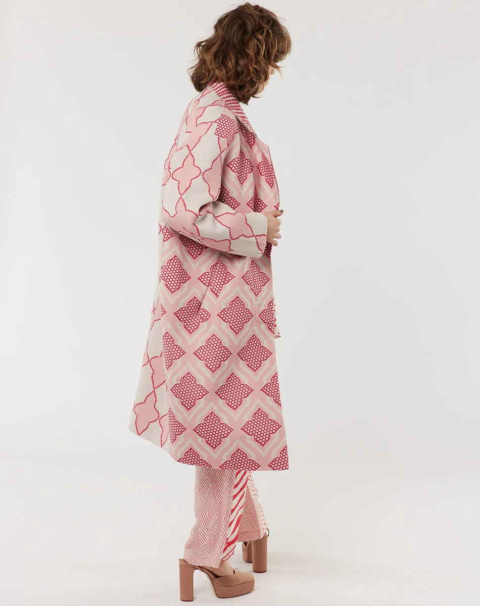 Paola Printed Pink Midi Coat