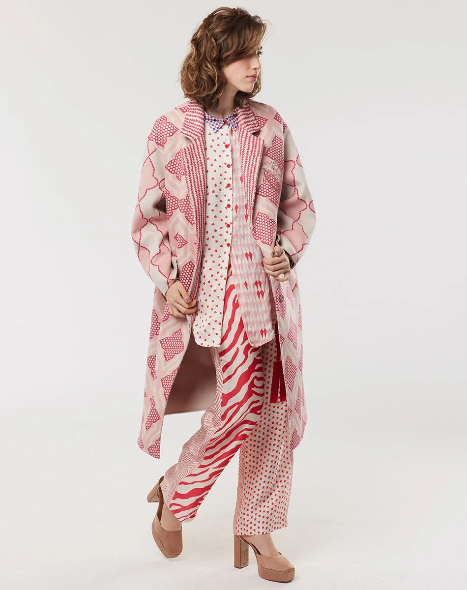 Paola Printed Pink Midi Coat