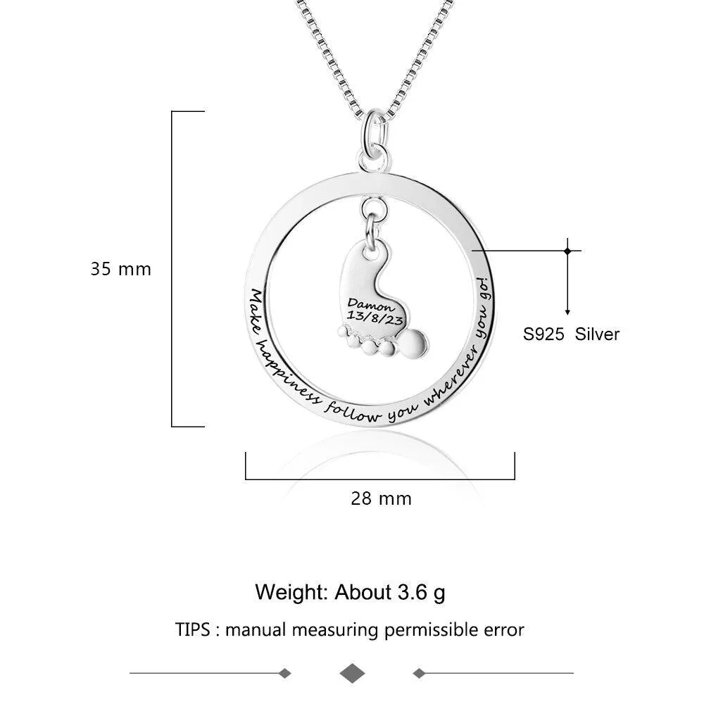 Personalized Women’s 925 Sterling Silver Name Necklace with Feet Shape Round Hollow Pendant, Trendy Fashion Jewelry for Girls