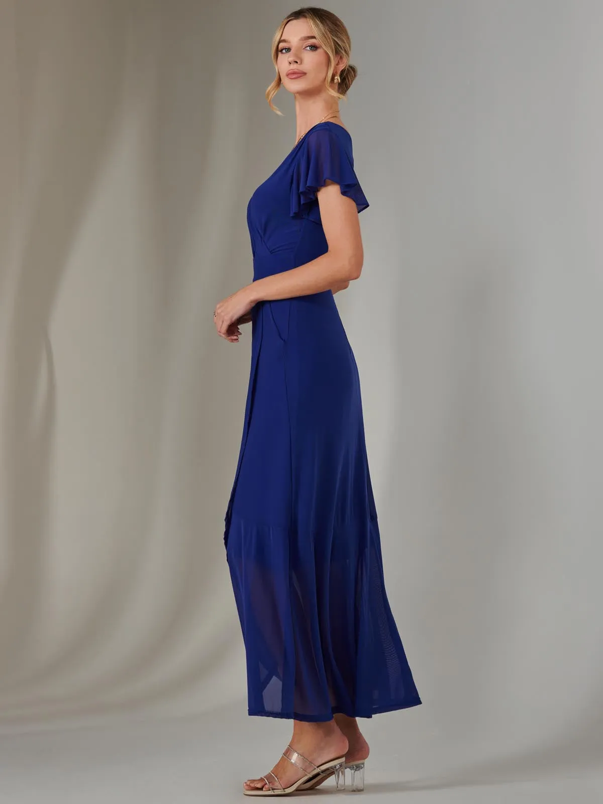 Plain Wrap Mesh Maxi Dress, Navy