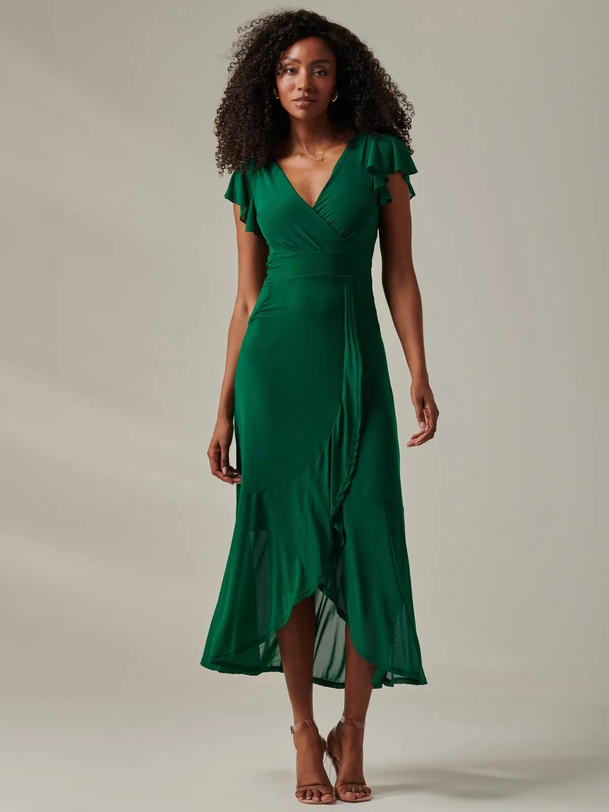 Plain Wrap Mesh Maxi Dress, Teal