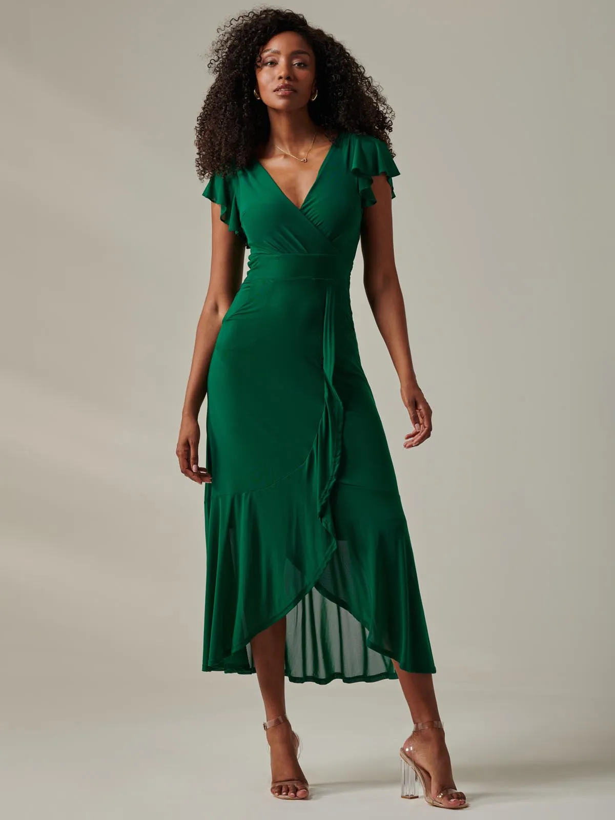 Plain Wrap Mesh Maxi Dress, Teal