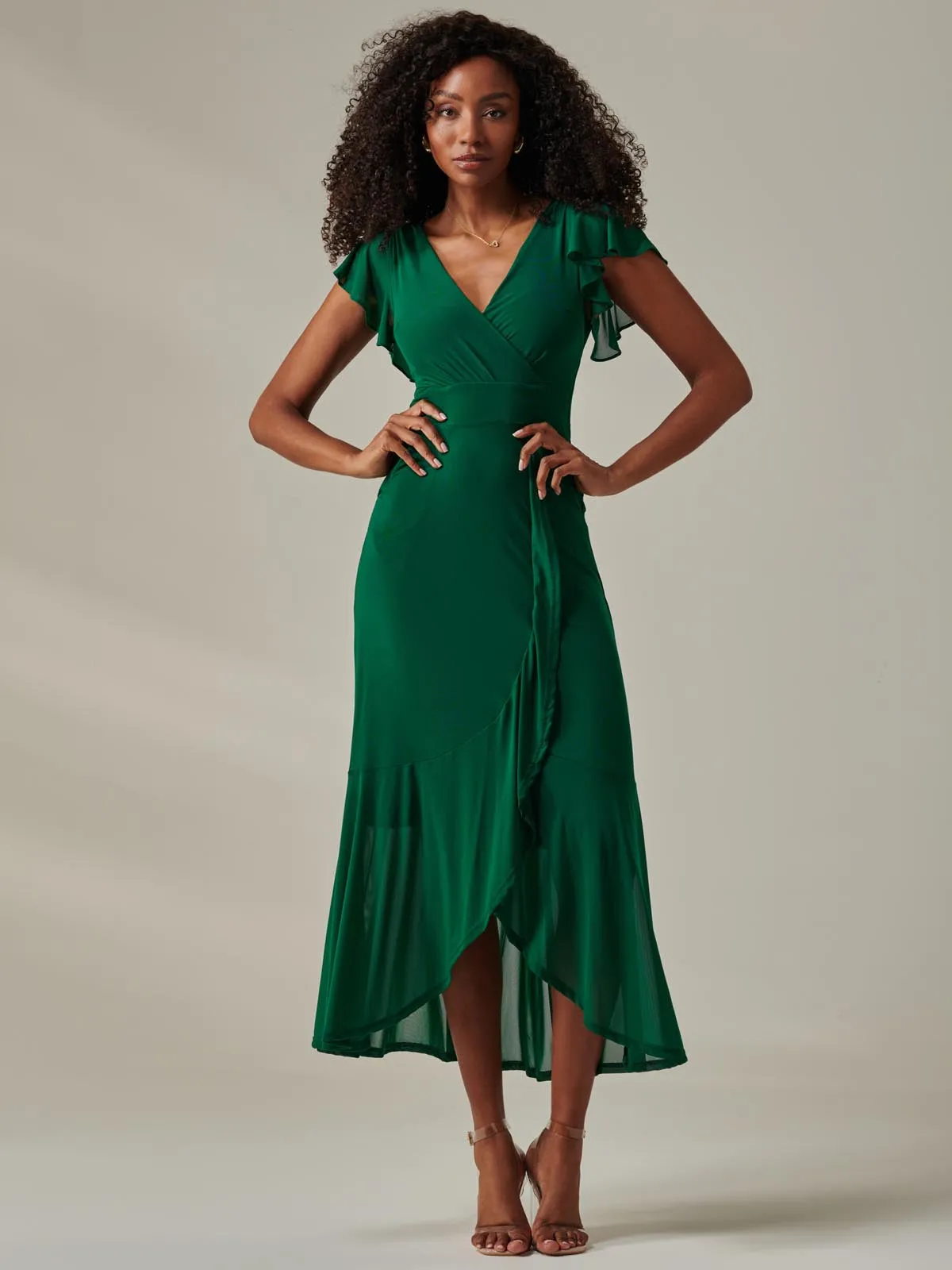 Plain Wrap Mesh Maxi Dress, Teal