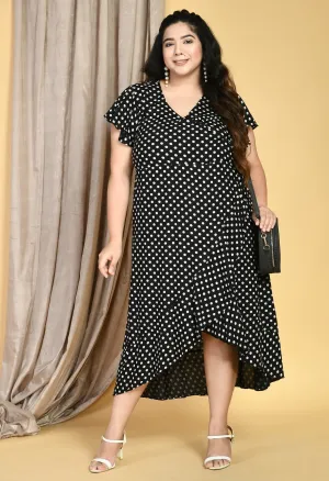 Plus Size Plus Size Black Polka Dots Wrap Dress