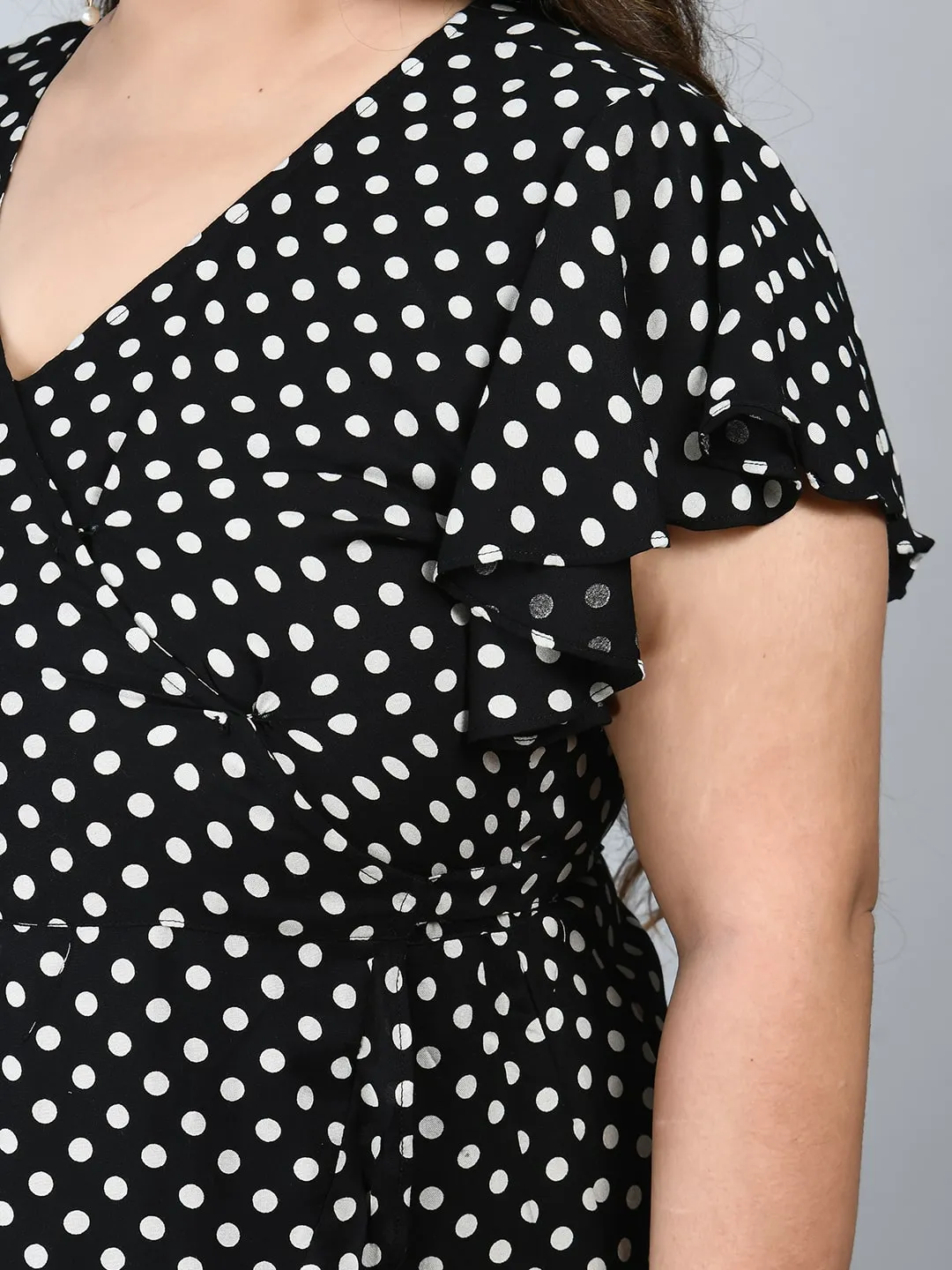 Plus Size Plus Size Black Polka Dots Wrap Dress