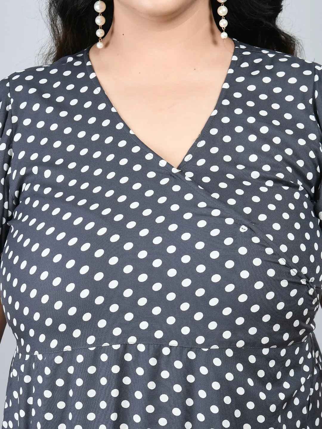 Plus Size Plus Size Grey Polka Dots Wrap Dress