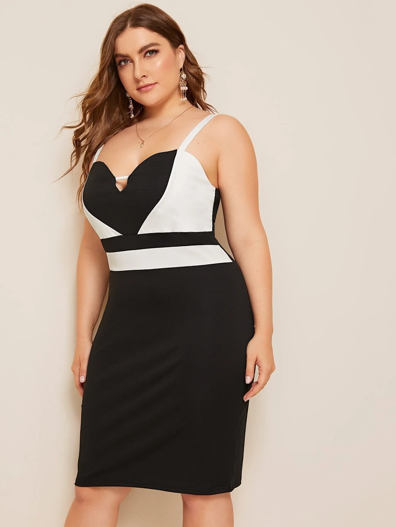  Plus Two Tone Bodycon Slip Dress