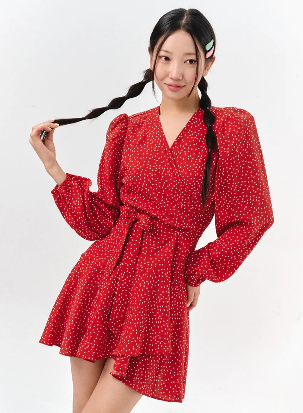 Polka Dot Mini Wrap Dress IS301