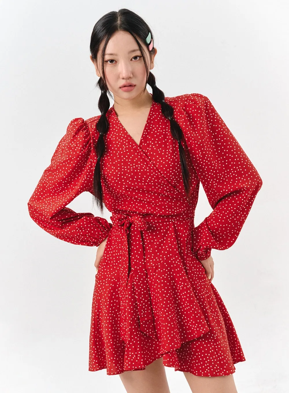 Polka Dot Mini Wrap Dress IS301