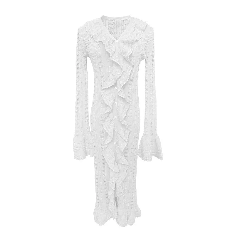 Pre Order:  Fungus Edge Ruffle Hollow Knitted Dress