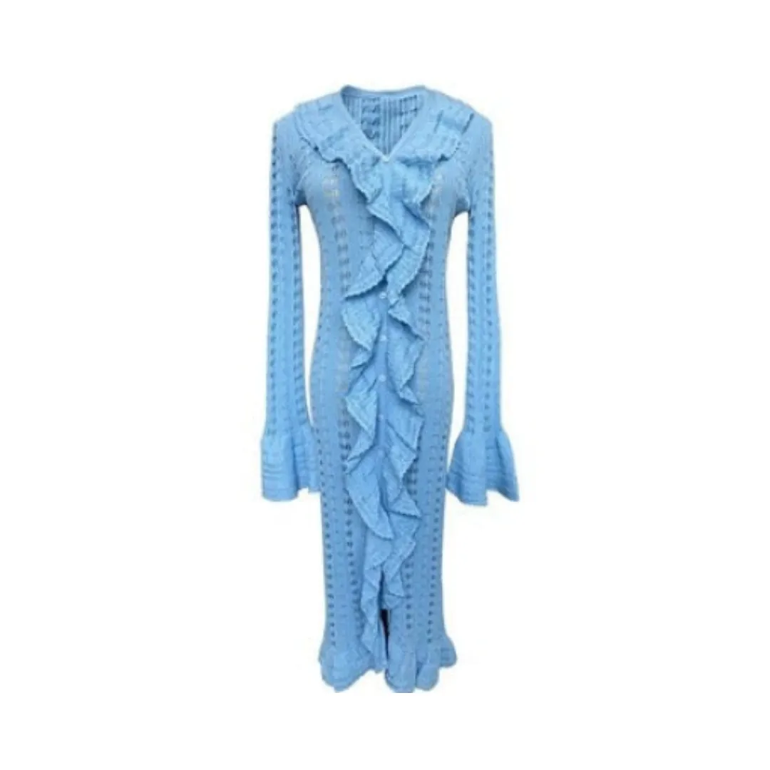 Pre Order:  Fungus Edge Ruffle Hollow Knitted Dress