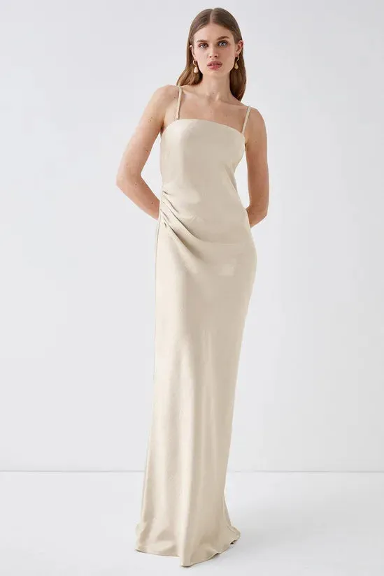 Premium Satin Ruche Bridesmaid Dress With Removable Straps