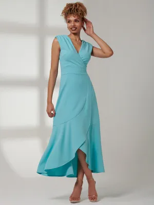 Preslie Wrap Frill Hem Maxi Dress, Turquoise