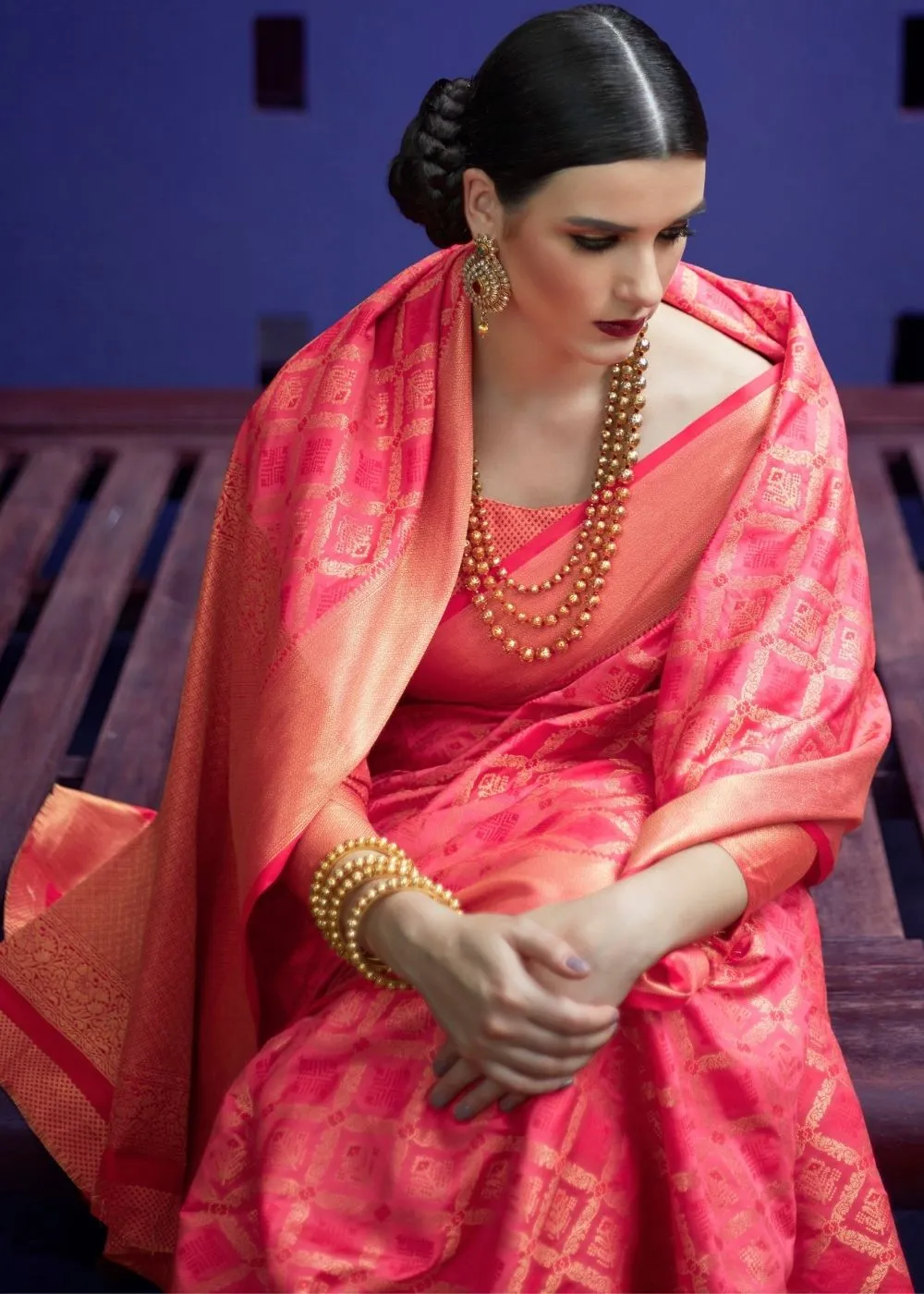 Punch Pink Woven Patola Silk Saree