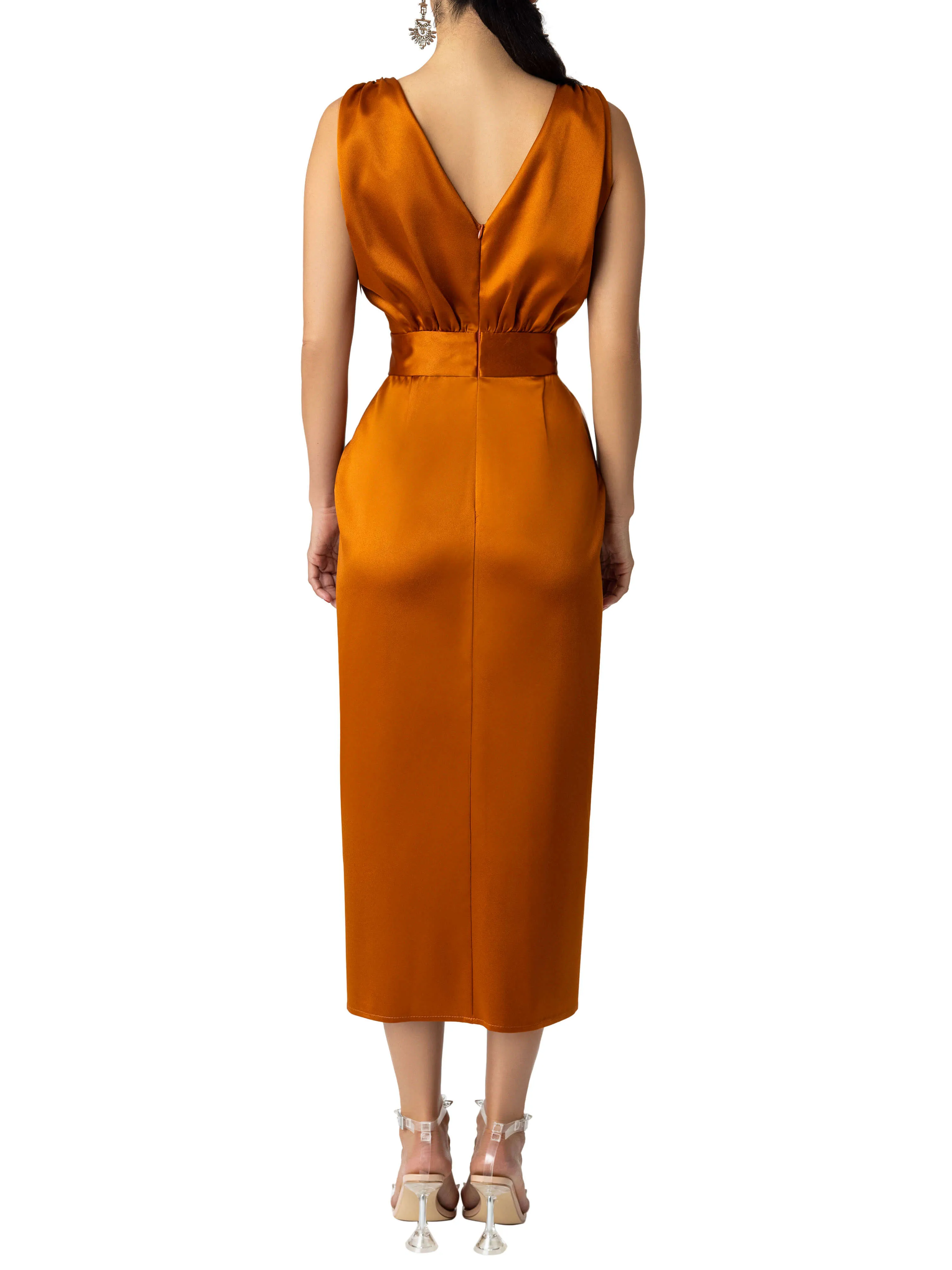 "Mariah" Cognac  Ruched Wrap Pencil Dress