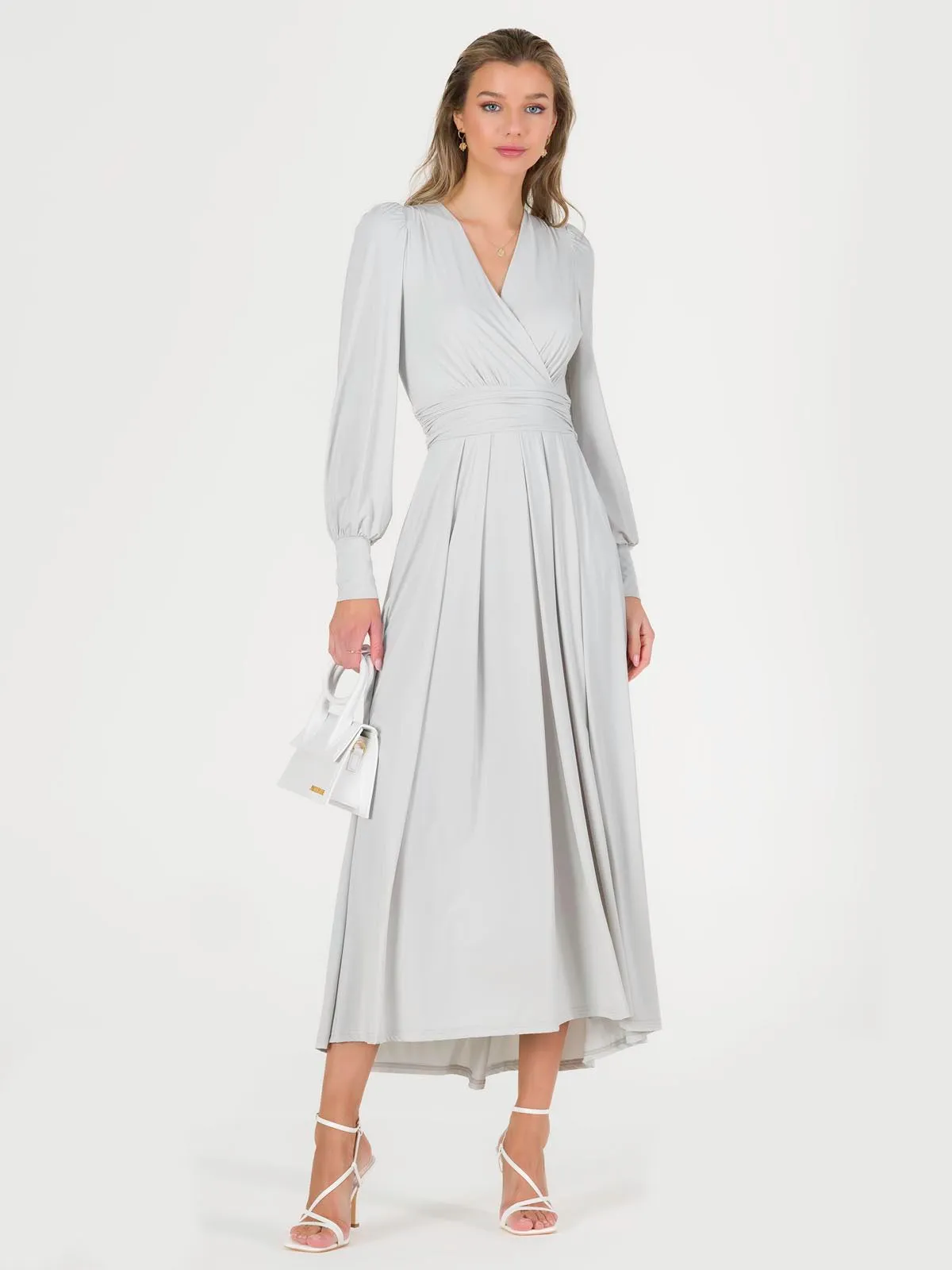 Rashelle Jersey Long Sleeve Maxi Dress, Pearl