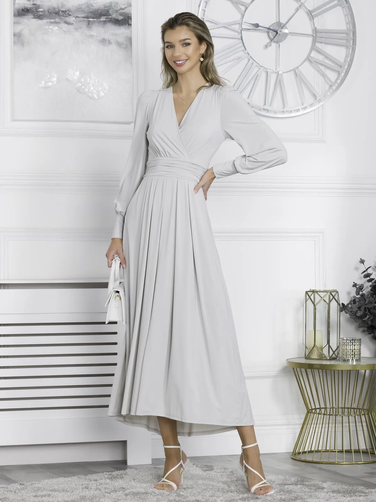 Rashelle Jersey Long Sleeve Maxi Dress, Pearl