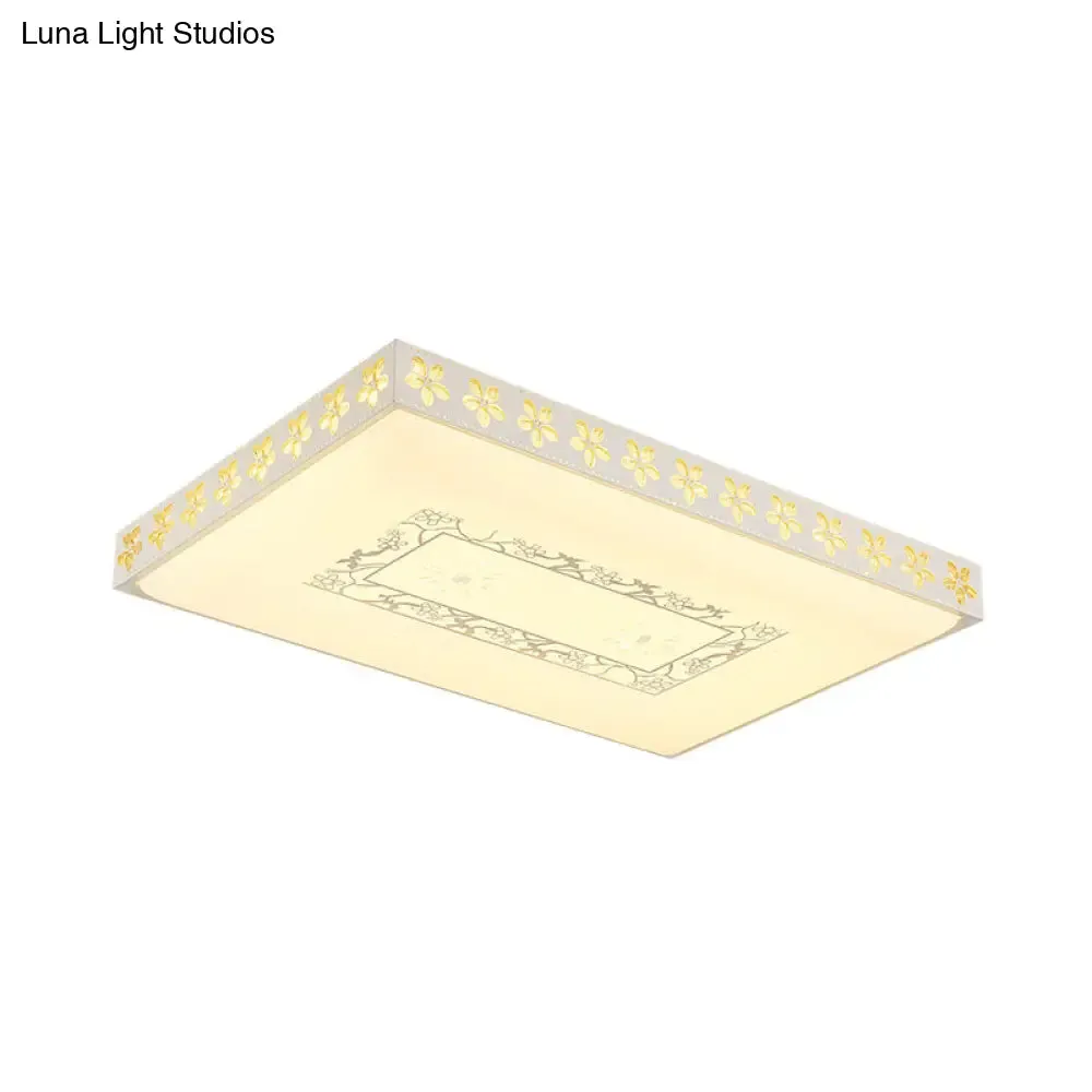 Rectangular LED Crystal Ceiling Light, Simple White Flush Mount for Living Room with 3 Color Lights