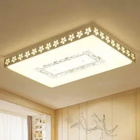 Rectangular LED Crystal Ceiling Light, Simple White Flush Mount for Living Room with 3 Color Lights