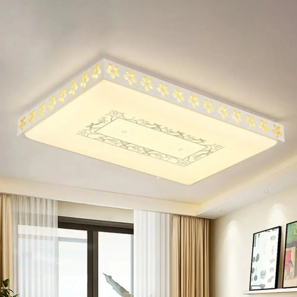 Rectangular LED Crystal Ceiling Light, Simple White Flush Mount for Living Room with 3 Color Lights