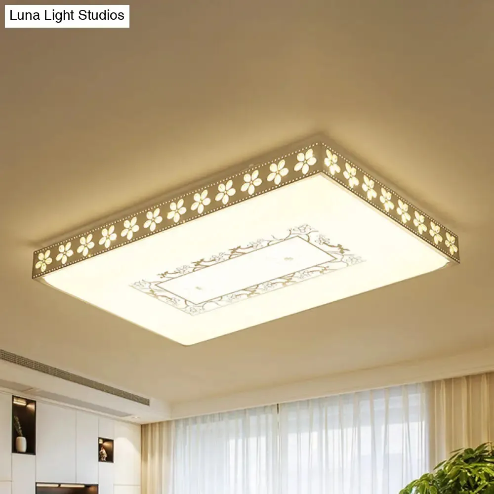 Rectangular LED Crystal Ceiling Light, Simple White Flush Mount for Living Room with 3 Color Lights