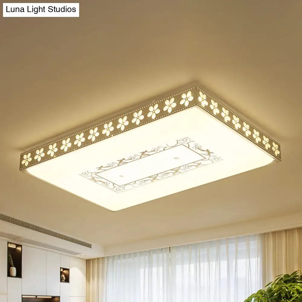 Rectangular LED Crystal Ceiling Light, Simple White Flush Mount for Living Room with 3 Color Lights