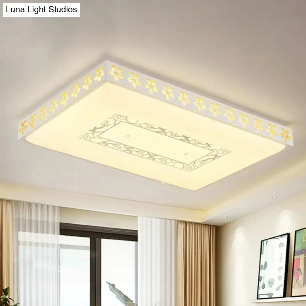 Rectangular LED Crystal Ceiling Light, Simple White Flush Mount for Living Room with 3 Color Lights