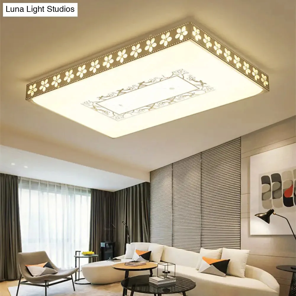 Rectangular LED Crystal Ceiling Light, Simple White Flush Mount for Living Room with 3 Color Lights