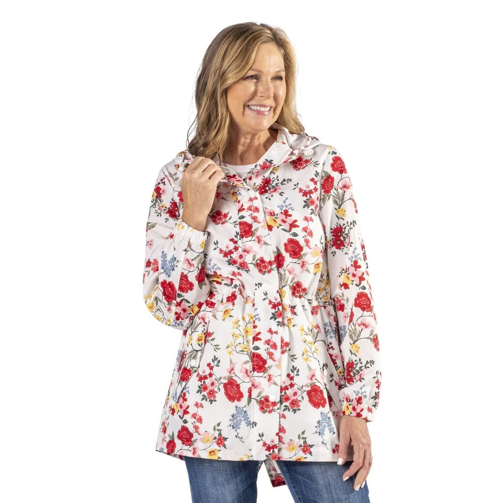 Rose Floral Hooded Drawstring Raincoat