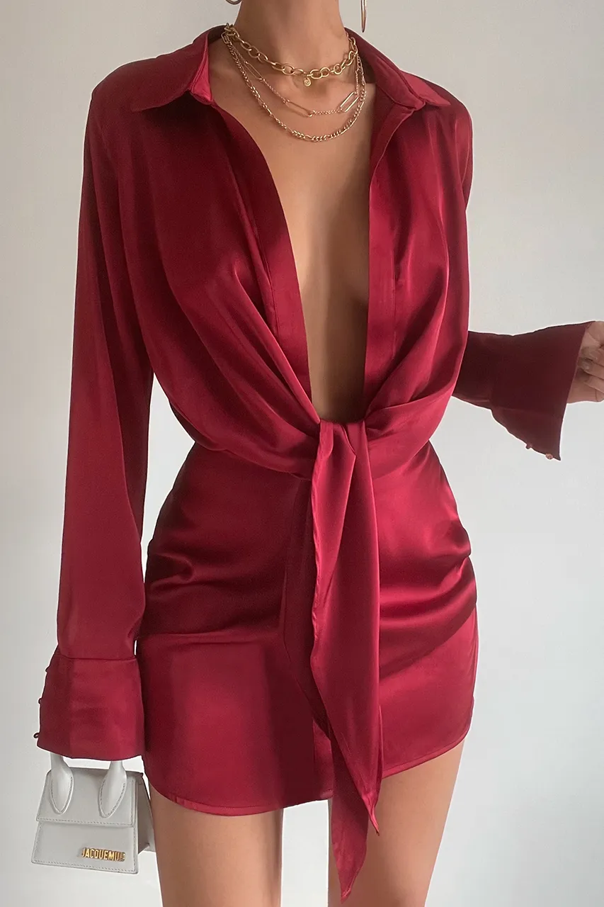 RUBY SILK DRESS - MERLOT